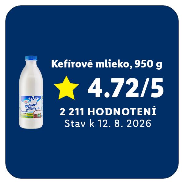 Fľaša kefírového mlieka s hodnotením 4,72/5 z 2 211 recenzií.