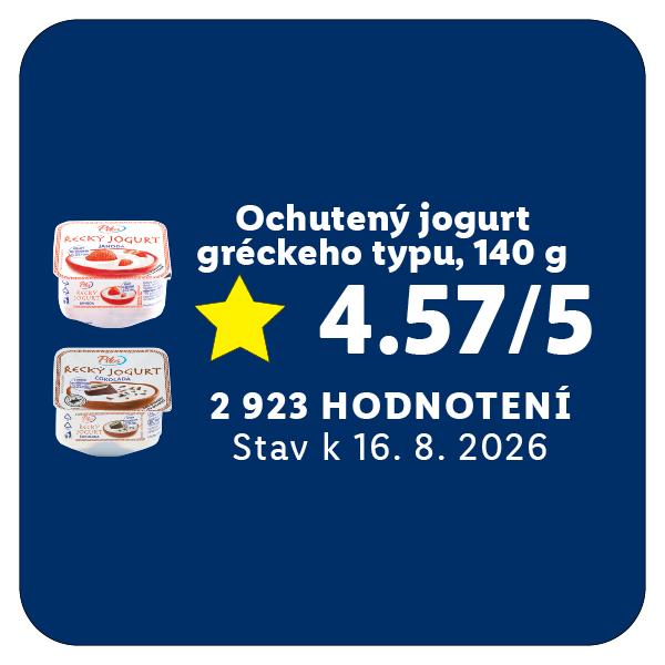 Ochutený jogurt gréckeho typu, 140 g, s hodnotením 4.57/5 z 2 923 hodnotení k 16. 8. 2026.