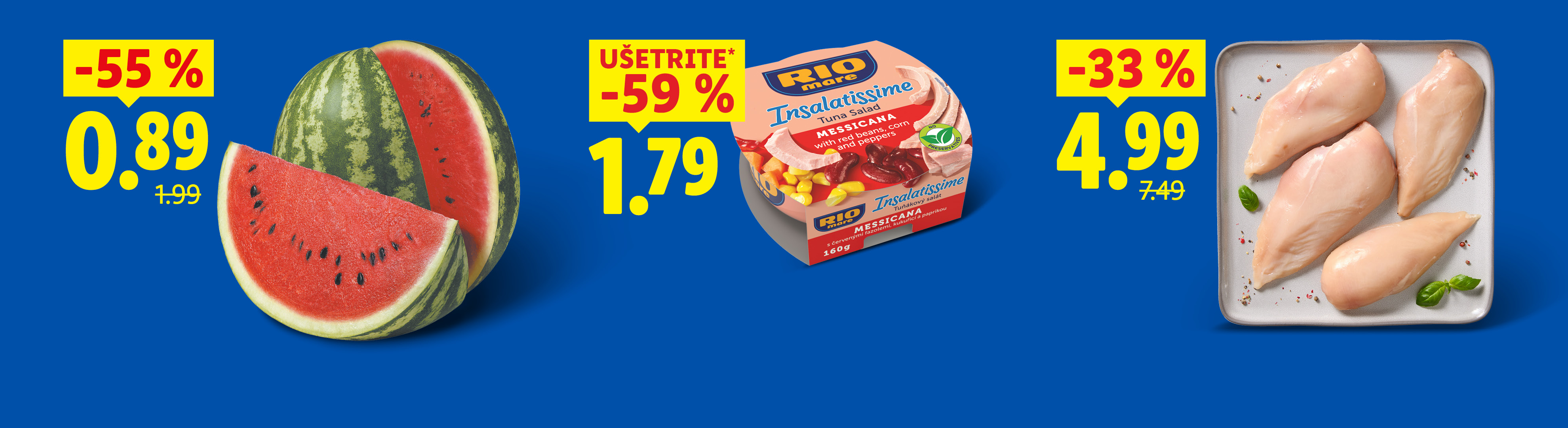 Ponuka s melónom, tuniakovým šalátom a kuracími prsiami so zľavami až do 59 %.