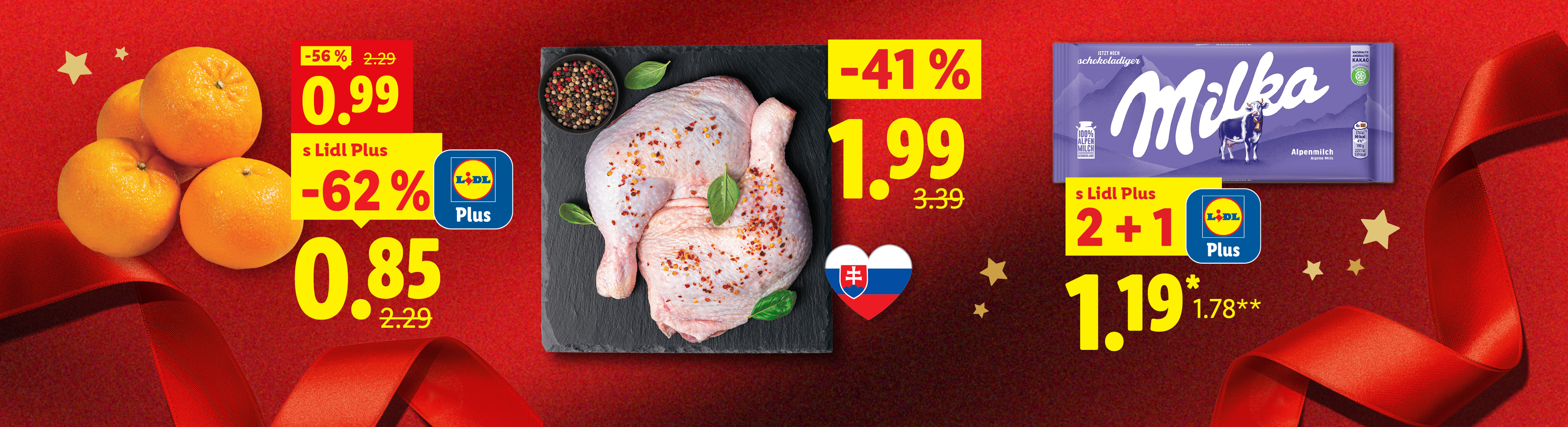 Milka čokoláda, kuracie stehná a mandarínky v akcii s Lidl Plus zľavami.
