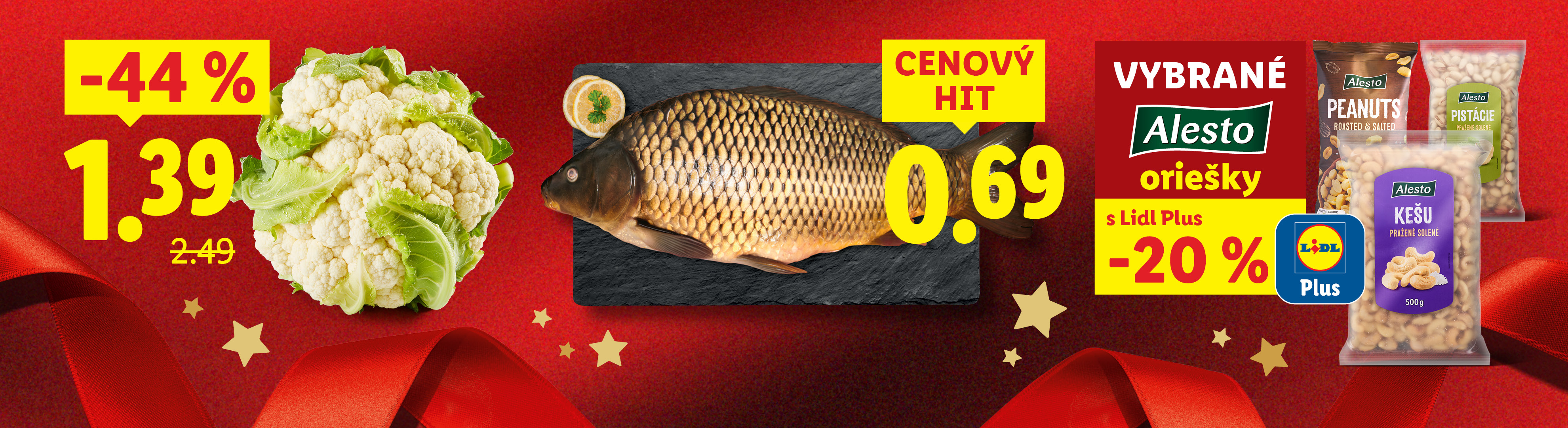 Kveták so zľavou 44%, kapor za 0,69 a vybrané orechy Alesto so zľavou 20% s Lidl Plus.