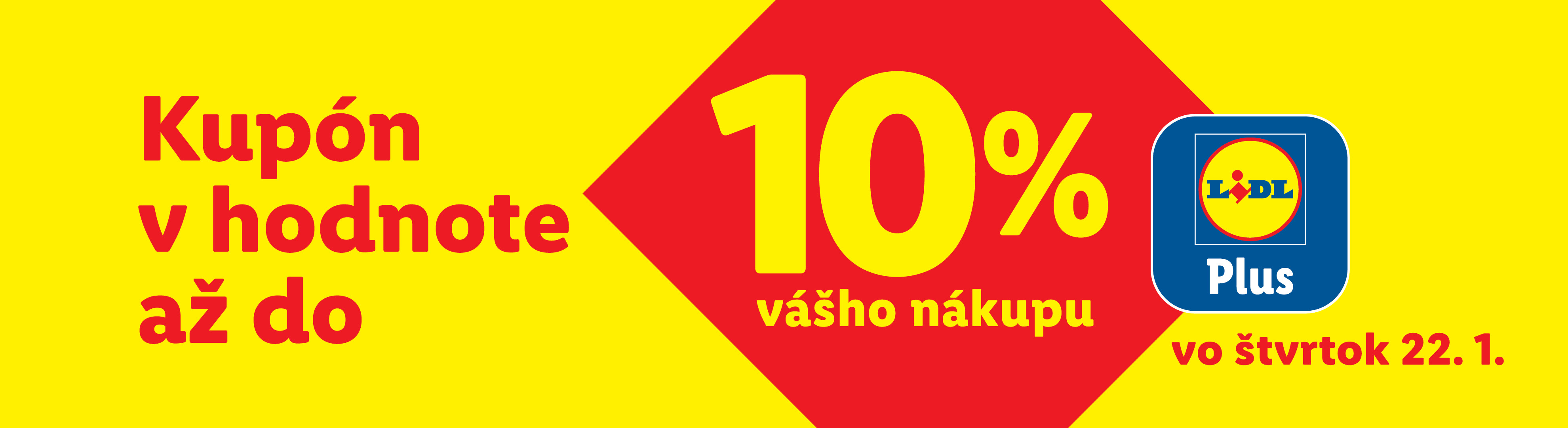 Kupón na 10% zľavu z nákupu vo štvrtok 22.1. pre členov Plus.