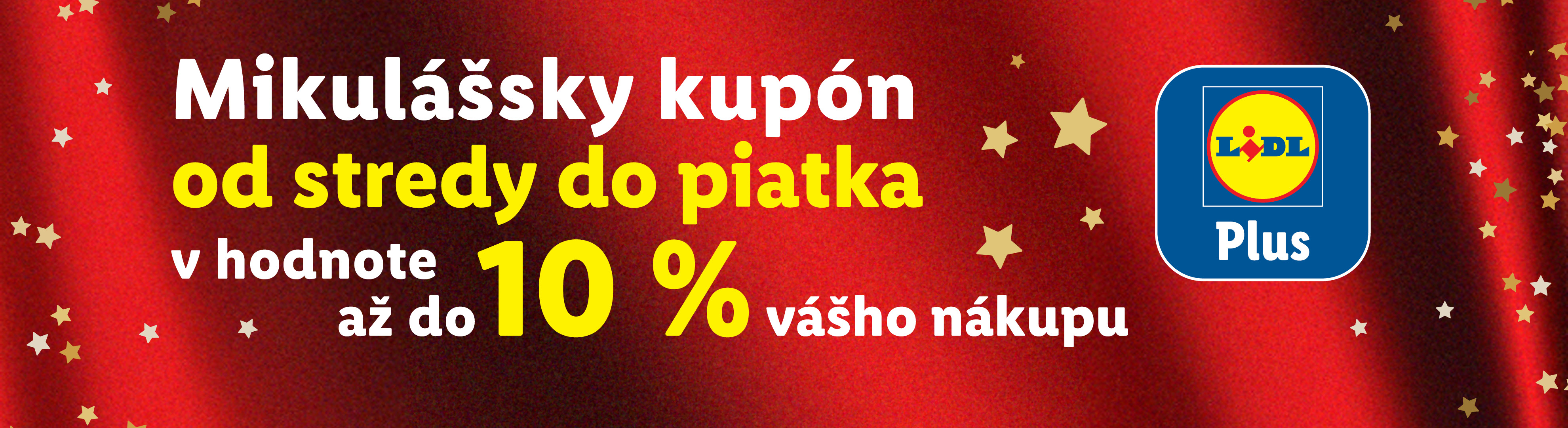 Mikulášsky kupón Lidl Plus: 10% zľava na nákup od stredy do piatku.