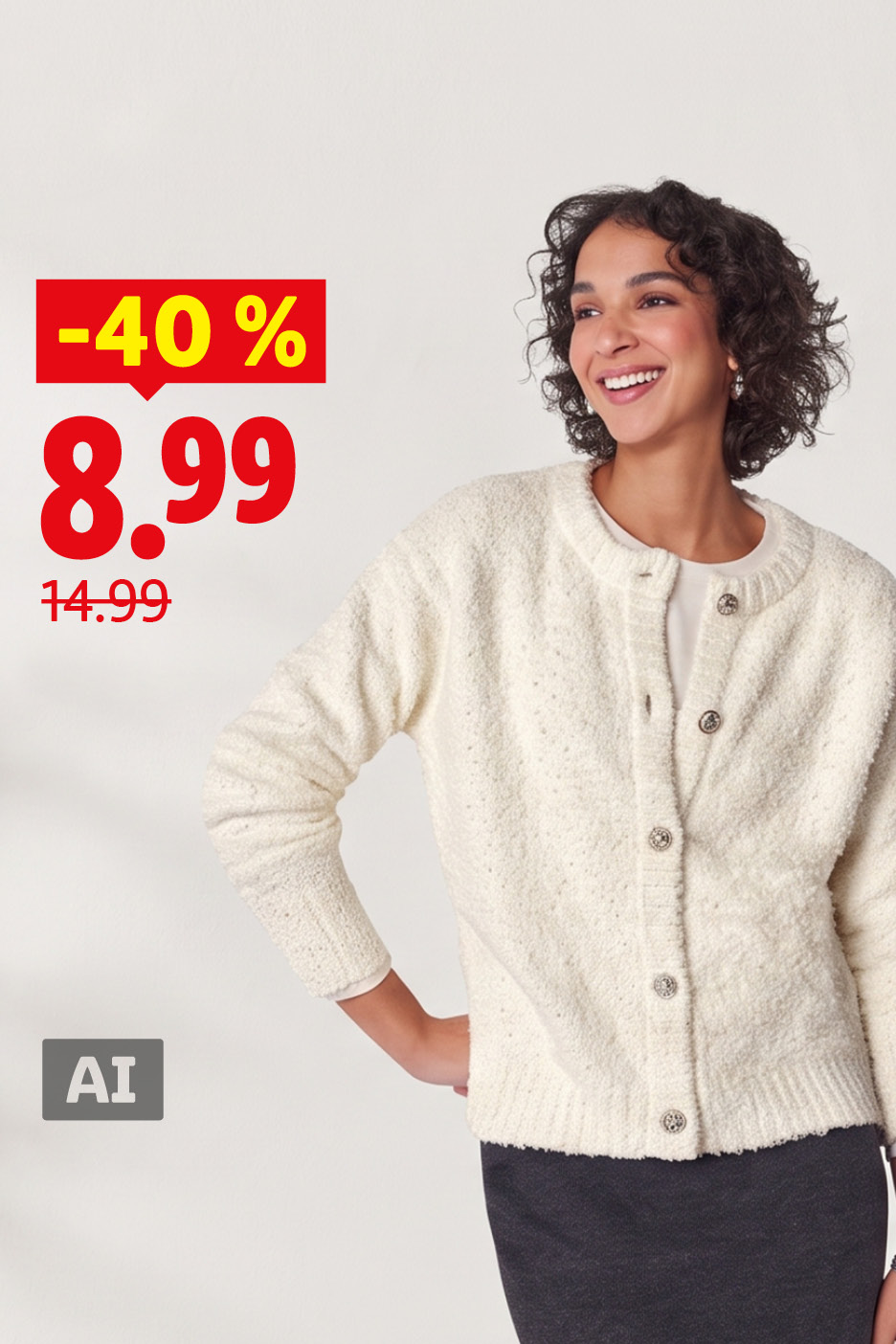 Jesenný šatník: Dámsky plyšový kardigán za 8,99 € (zľava -40 %, pôvodne 14,99 €). Iba online.