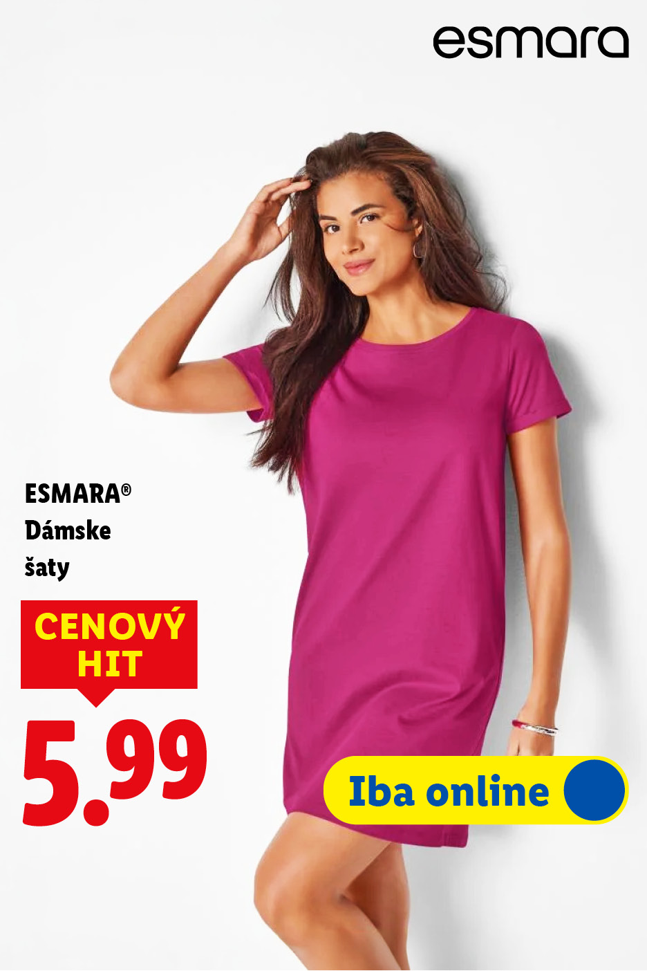Dámske šaty v ružovej farbe za 5,99 €, dostupné iba online.