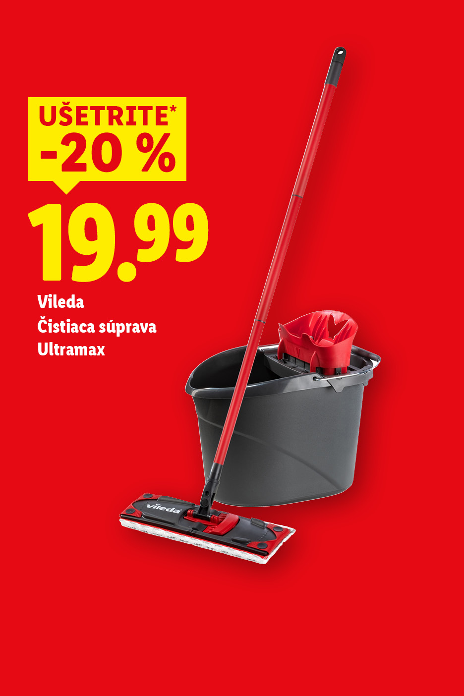 Čistiaca súprava s mopom a vedrom, zľava 20%, cena 19.99.