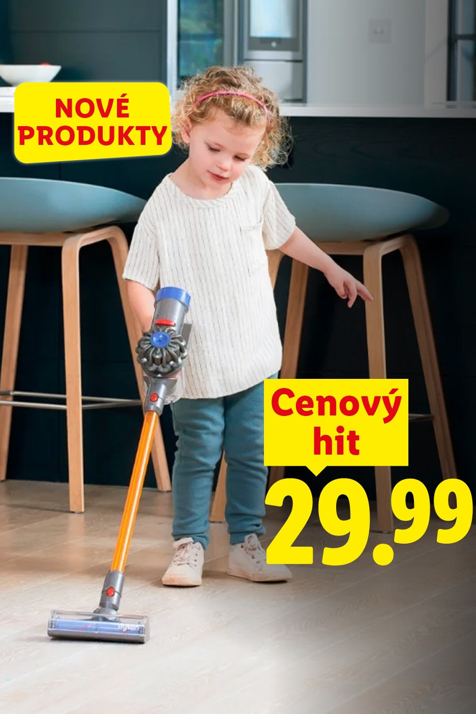 Detský hračkársky tyčový vysávač za cenu 29,99 €.