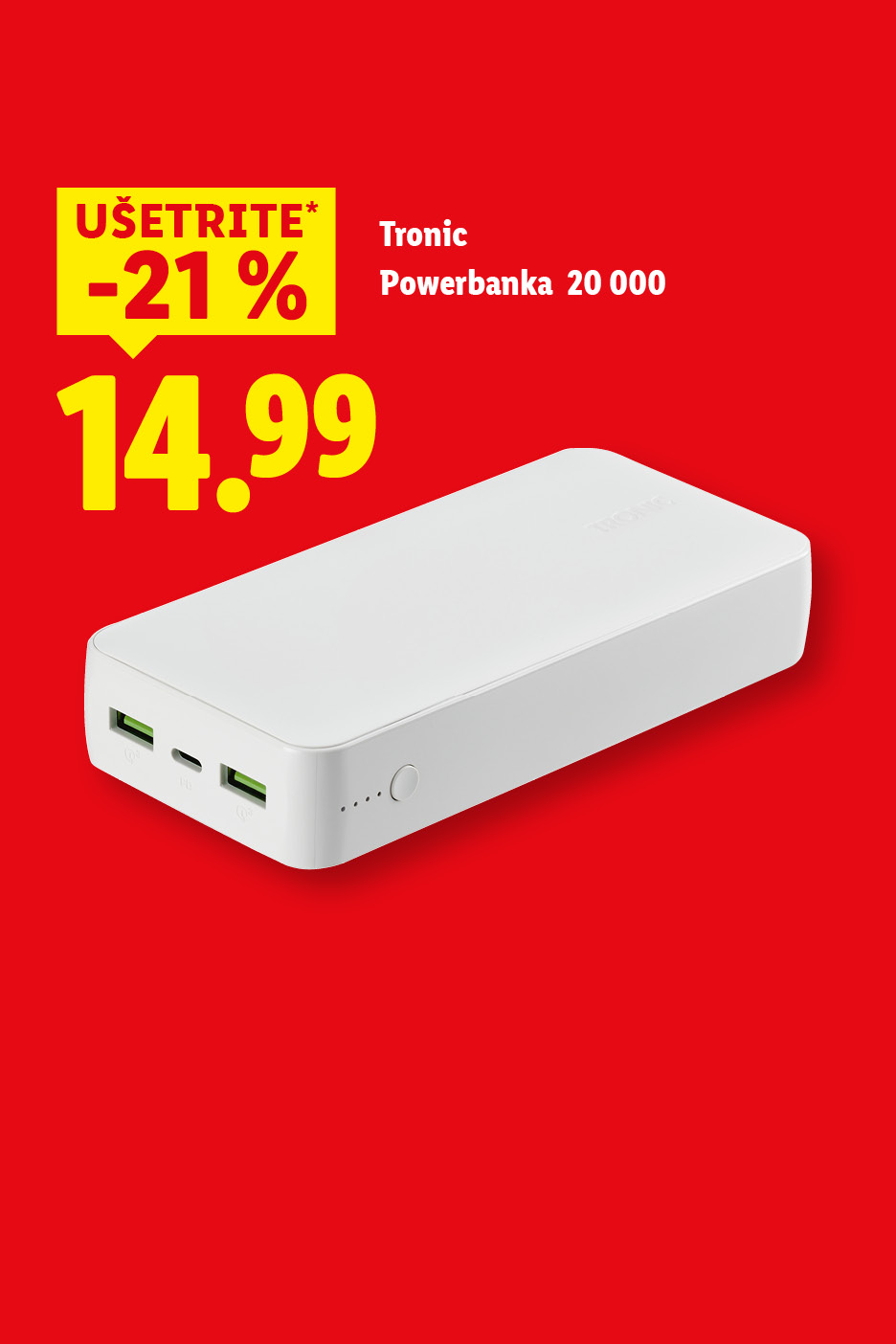 Biely powerbank s 21% zľavou za 14,99.