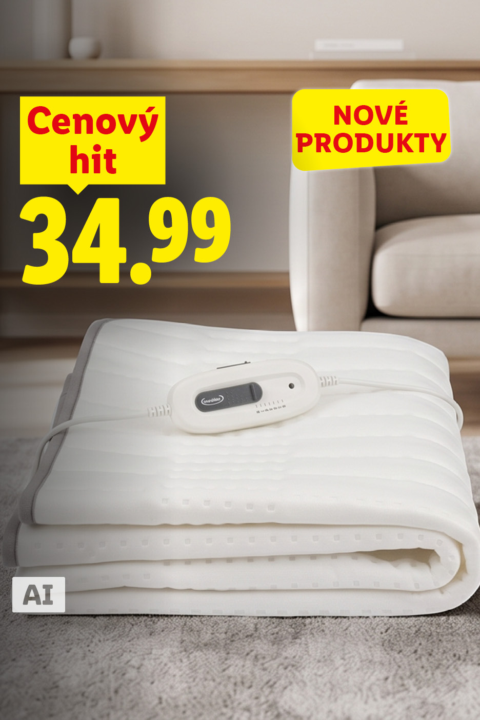 Vyhrievacia deka s ovládačom za cenu 34,99 €.