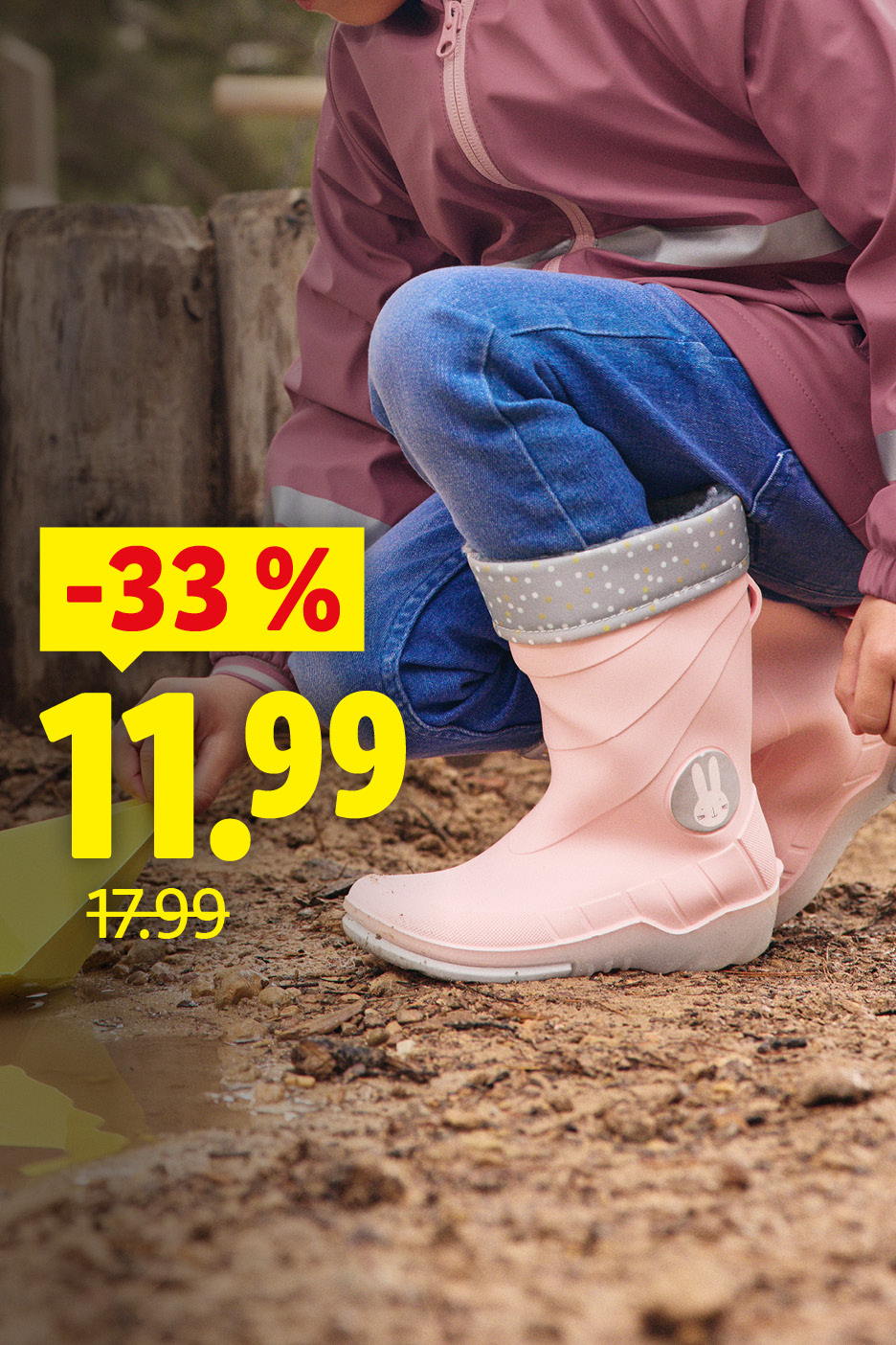 Detská jesenná móda so zľavou 33 % na blikajúce gumáky za 11,99 €. Iba online.
