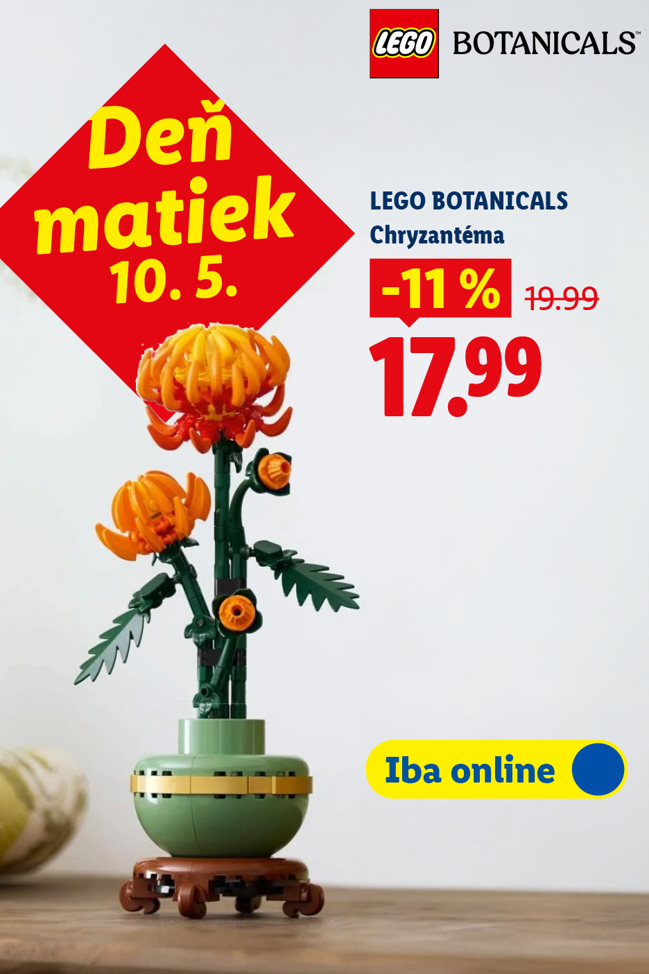LEGO Botanicals chryzantéma, zľava 11% na 17,99 €, Deň matiek 10.5., iba online.