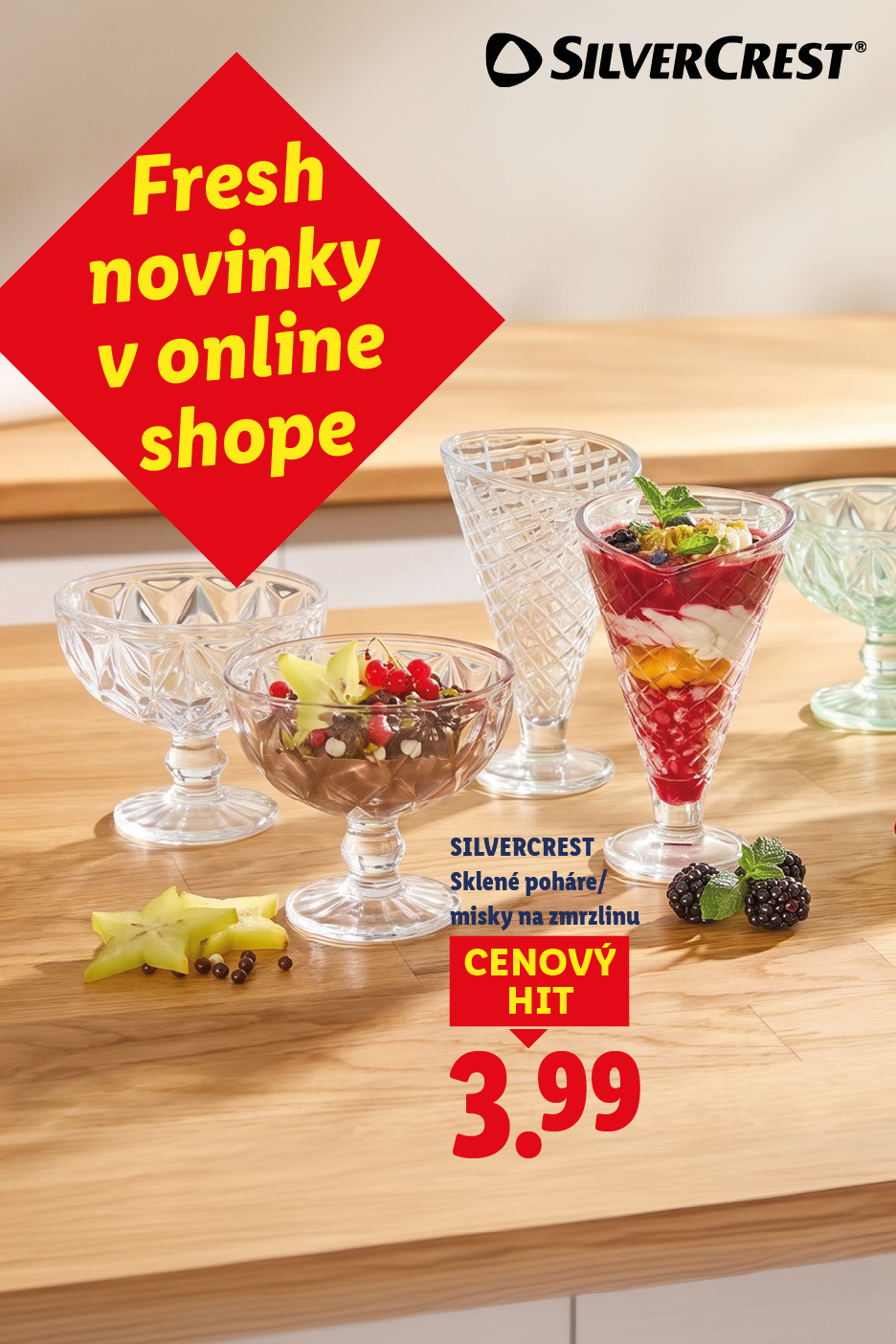 Sklenené poháre a misky na zmrzlinu s ovocím, cena 3,99. Novinky v online obchode.
