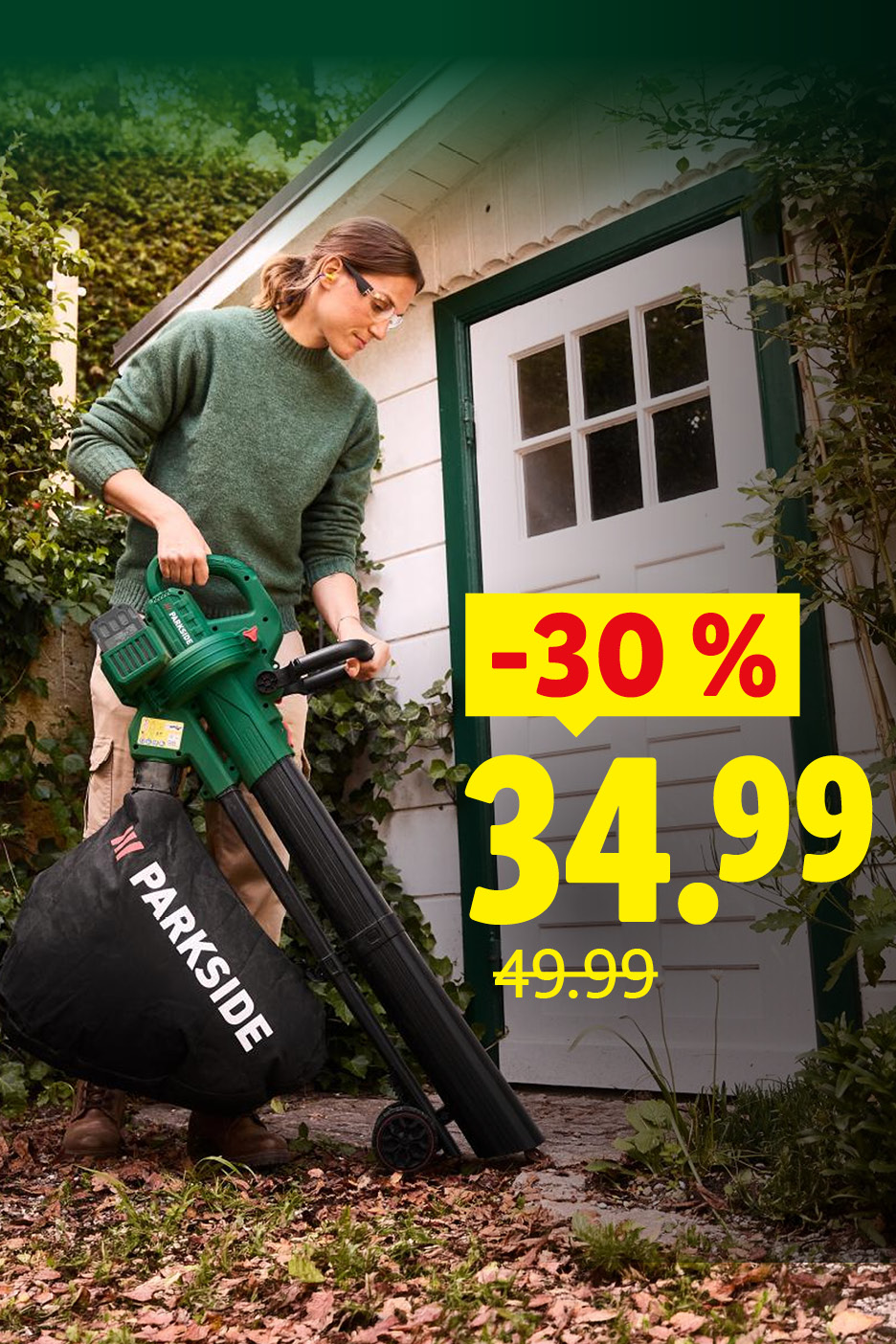 Jesenná príprava záhrady: PARKSIDE Aku vysávač / fúkač lístia za 34,99 € (zľava -30 %, pôvodne 49,99 €). Iba online.
