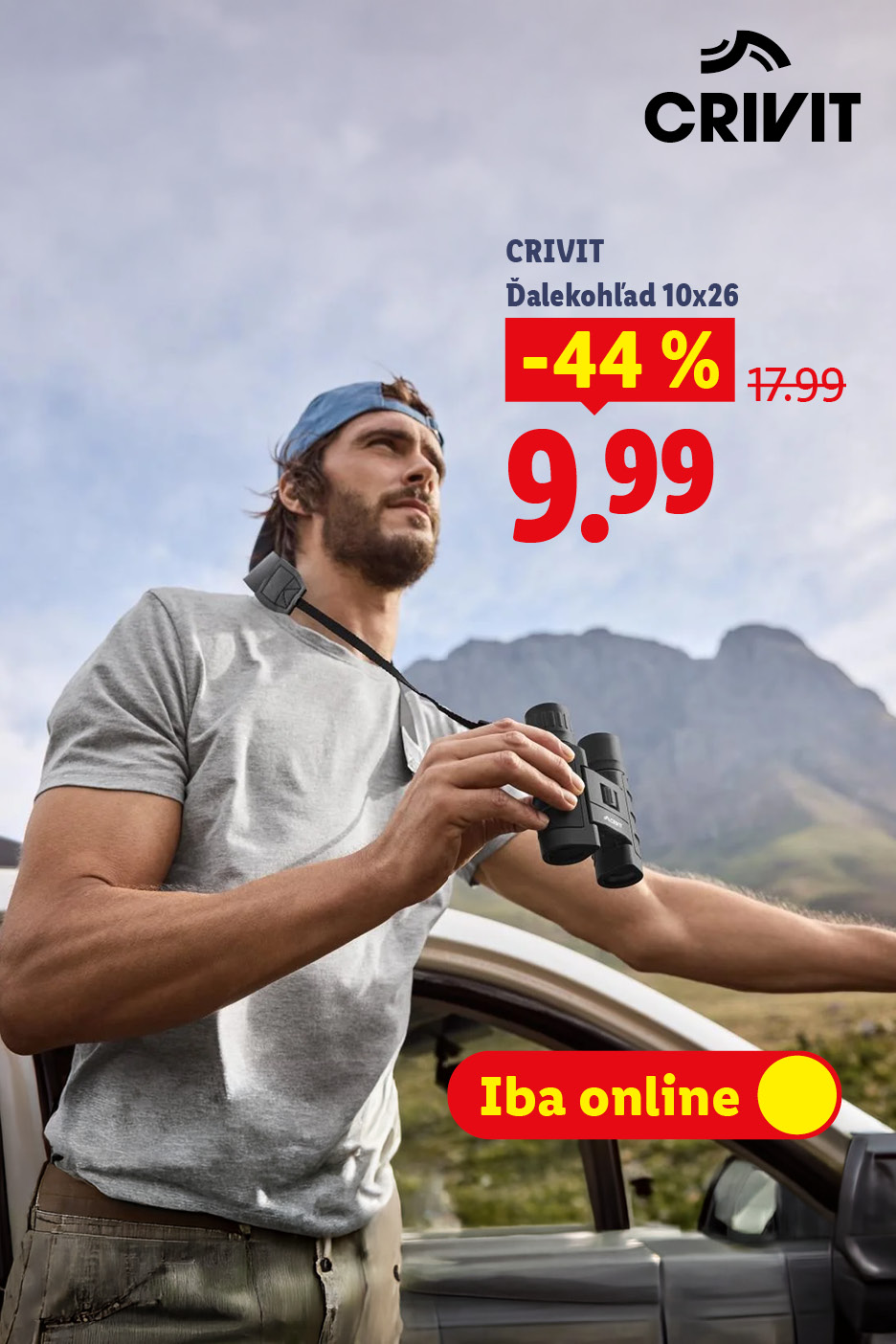 Muž s ďalekohľadom, zľava 44% na 9,99 €.