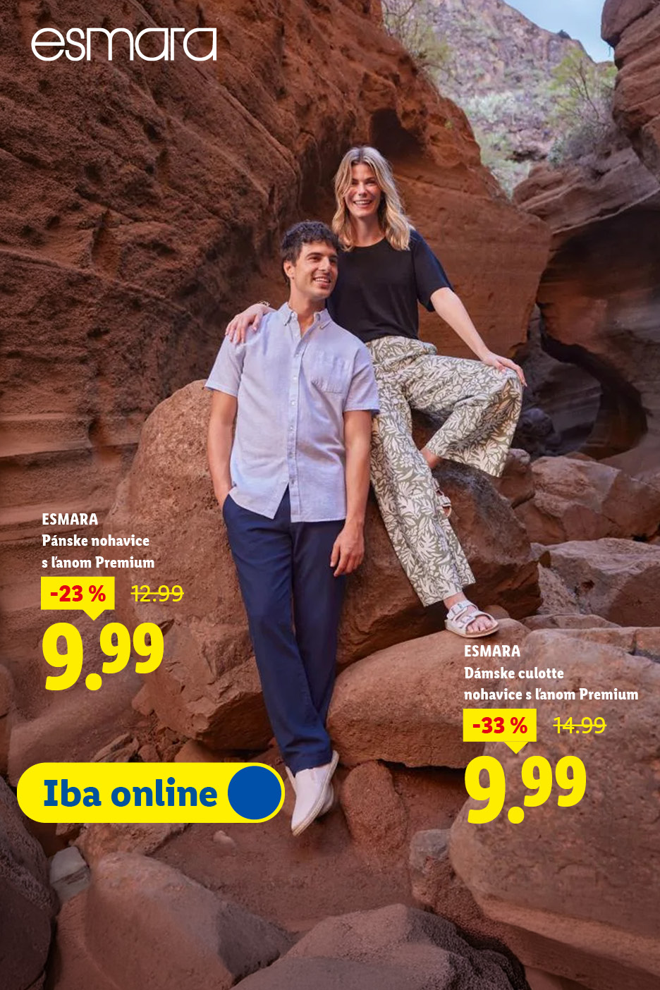 Obleč sa do ľanu. Esmara pánske nohavice s ľanom Premium so zľavou 23% za 9,99 eur a dámske culotte nohavice s ľanom Premium so zľavou 33% za 9,99 eur. 
