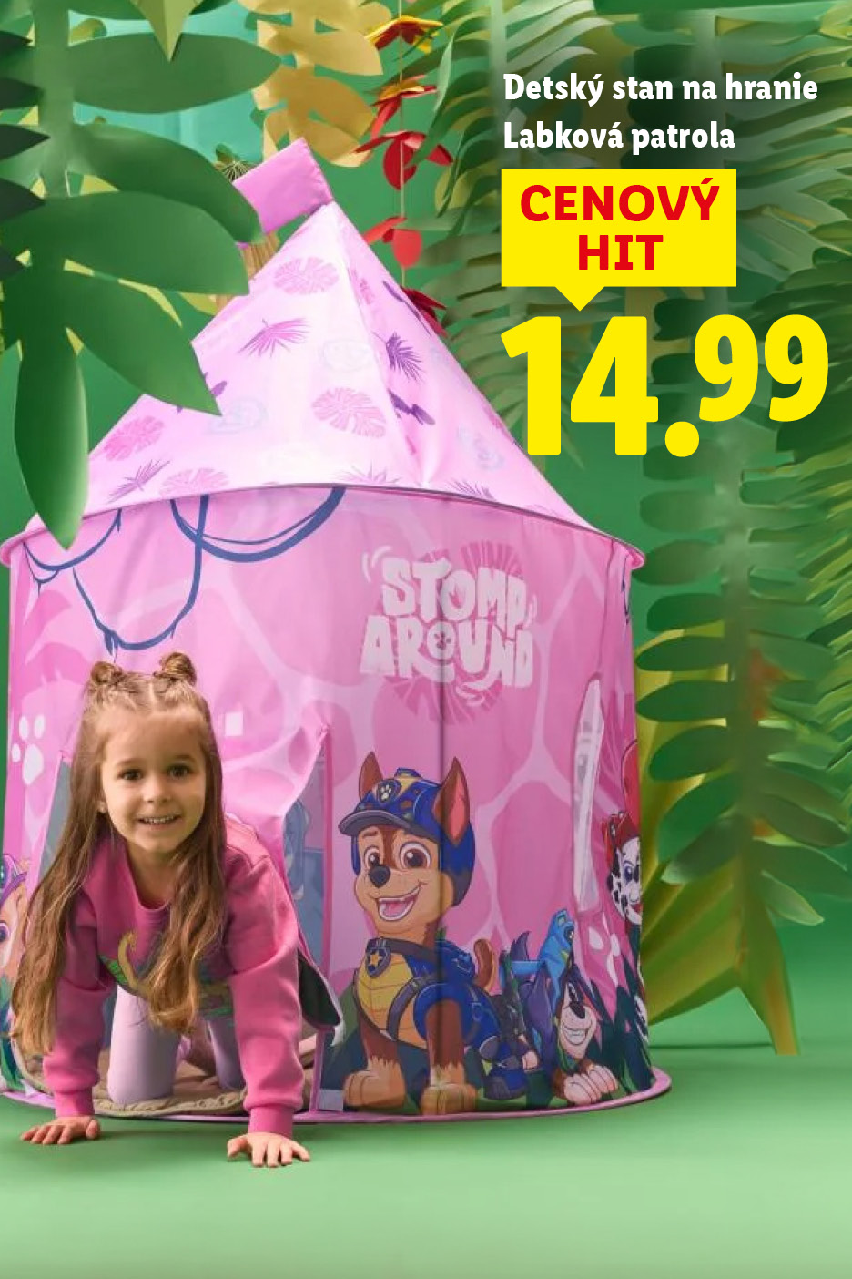 Ružový detský stan na hranie s motívom šteniatok, cena 14,99.