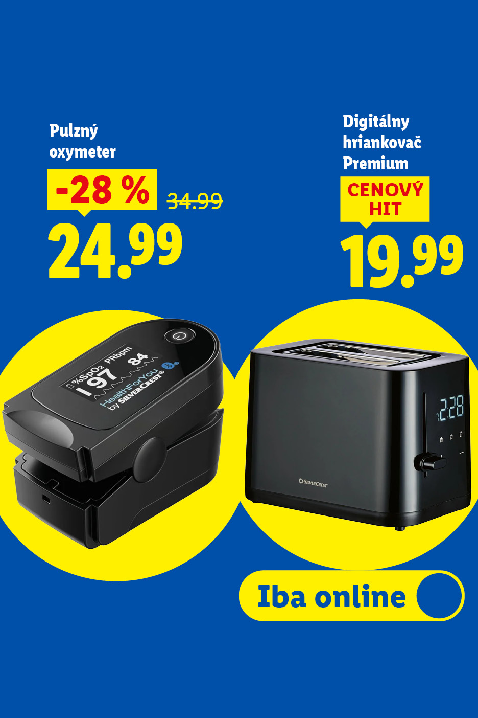 Zľavy na vybrané produkty značky Silvercrest: Kvalita, ktorá sa oplatí. Pulzný oxymeter so zľavou 28% za 24,99 € a digitálny hriankovač, ktorý je cenovým hitom za 19,99 €.