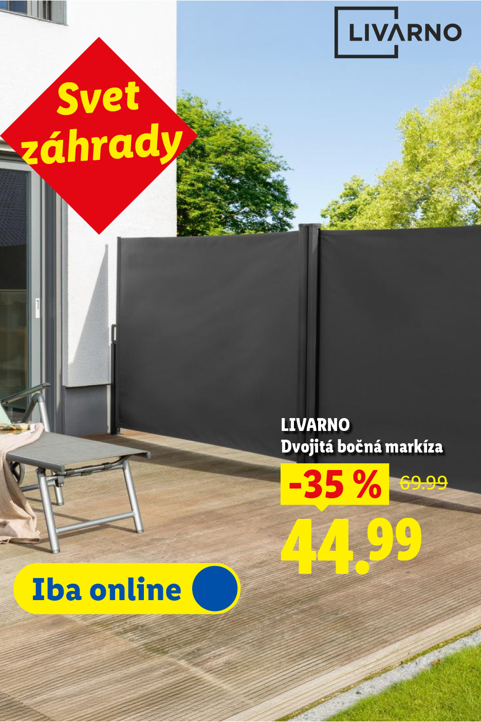 Svet záhrady. Dvojitá bočná markíza na terase, zľava 35% na 44.99, dostupné iba online.