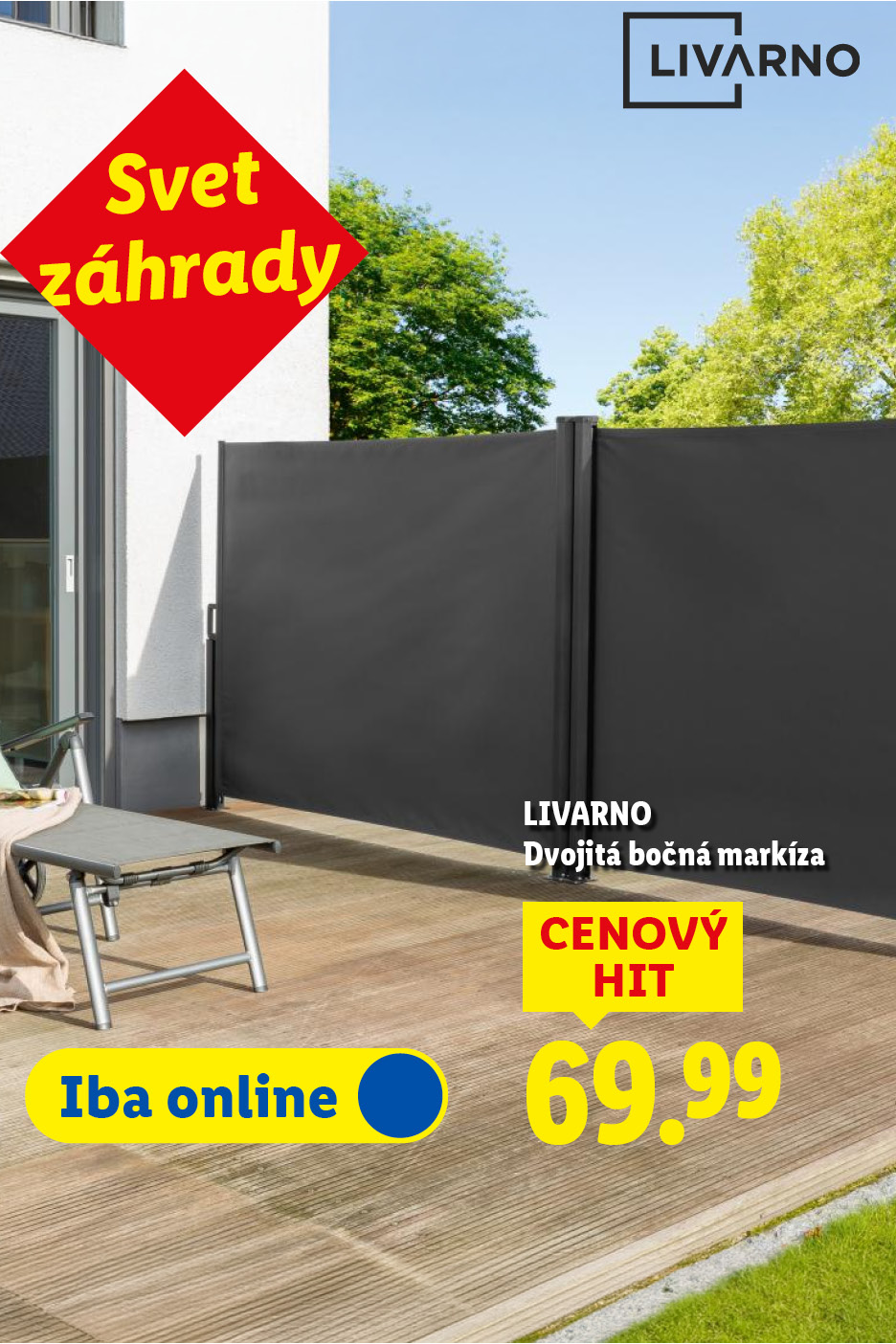 Dvojitá bočná markíza na terase, cena 69.99, dostupné online.