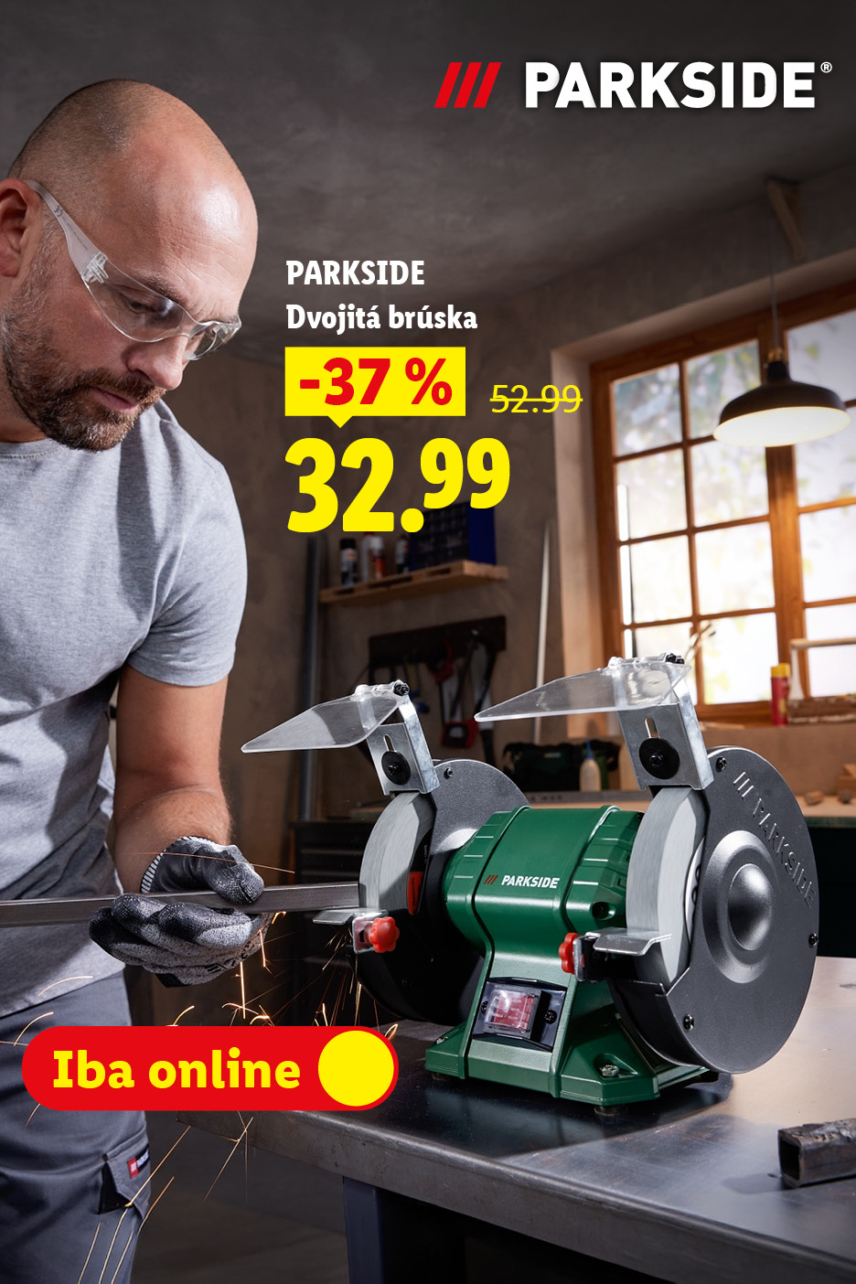 Parkside kampaň. Vrátane brúsky so zľavou 37% za 32,99 eur. Iba online.