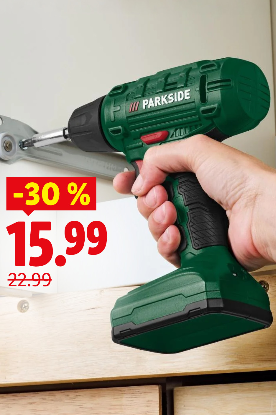 Tvoja Parkside dielňa: Aku vŕtací skrutkovač za 15,99 € (-30 %, pôvodne 22,99 €) iba online.   