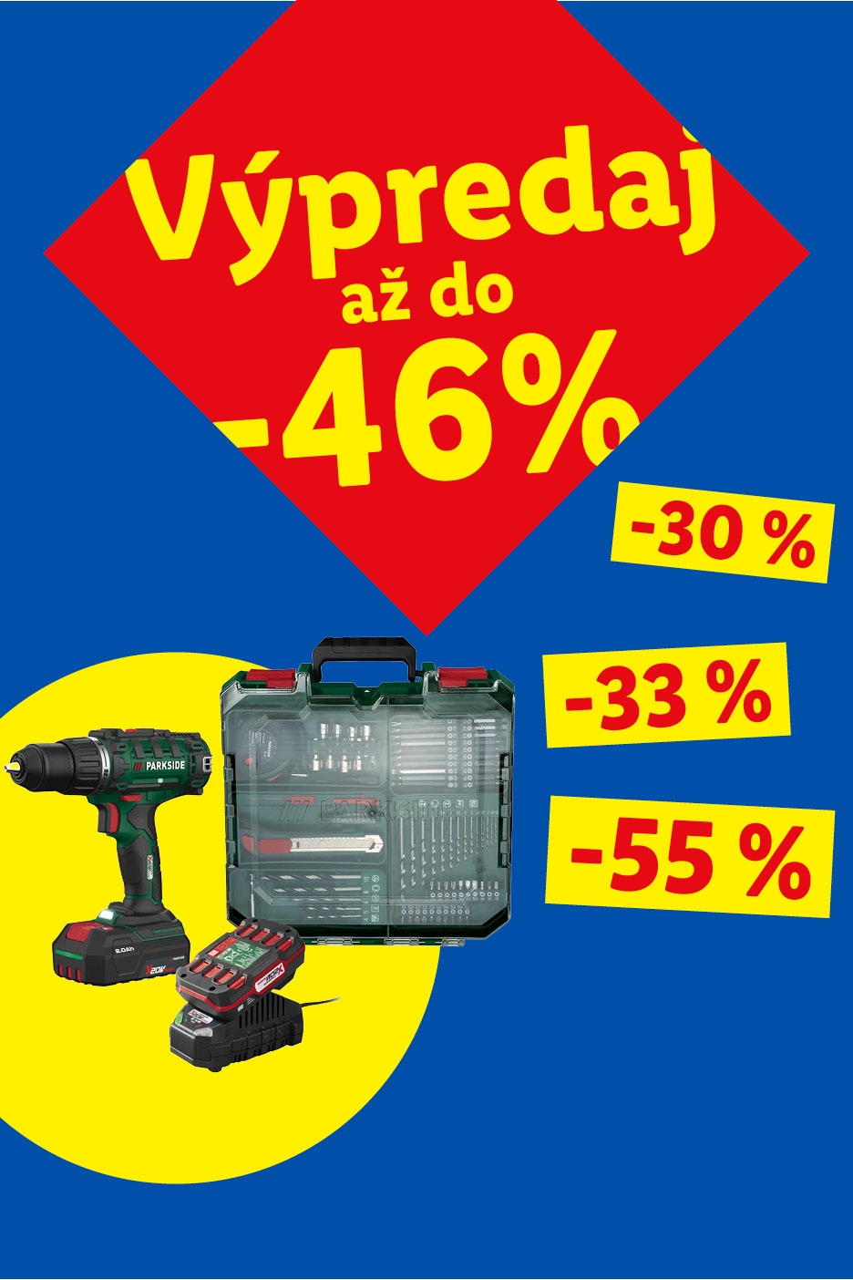 Výpredaj na Lidl.sk až do -46 %: PARKSIDE aku vŕtací skrutkovač s príslušenstvom za 44,99 €.