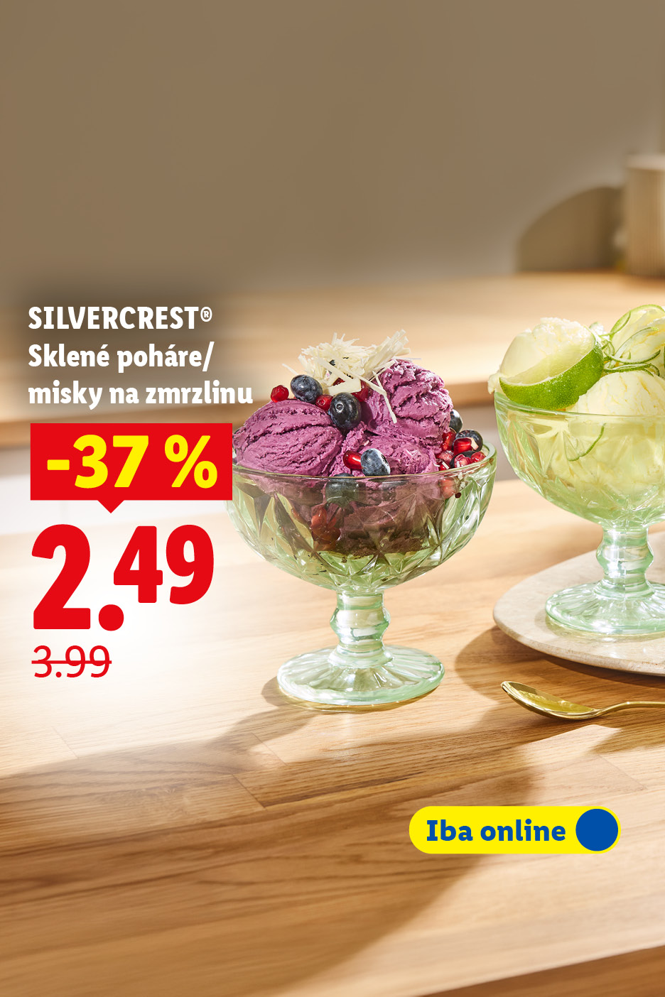 Sklenené poháre/misky na zmrzlinu s 37% zľavou, teraz za 2.49 (pôvodne 3.99), iba online.