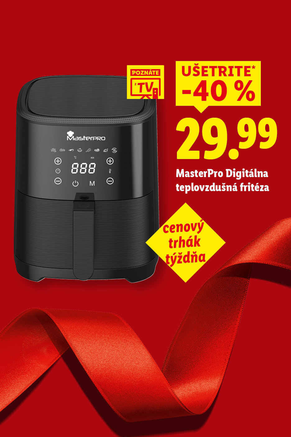 MasterPro digitálna teplovzdušná fritéza, zľava 40% za 29,99, cenový trhák týždňa.