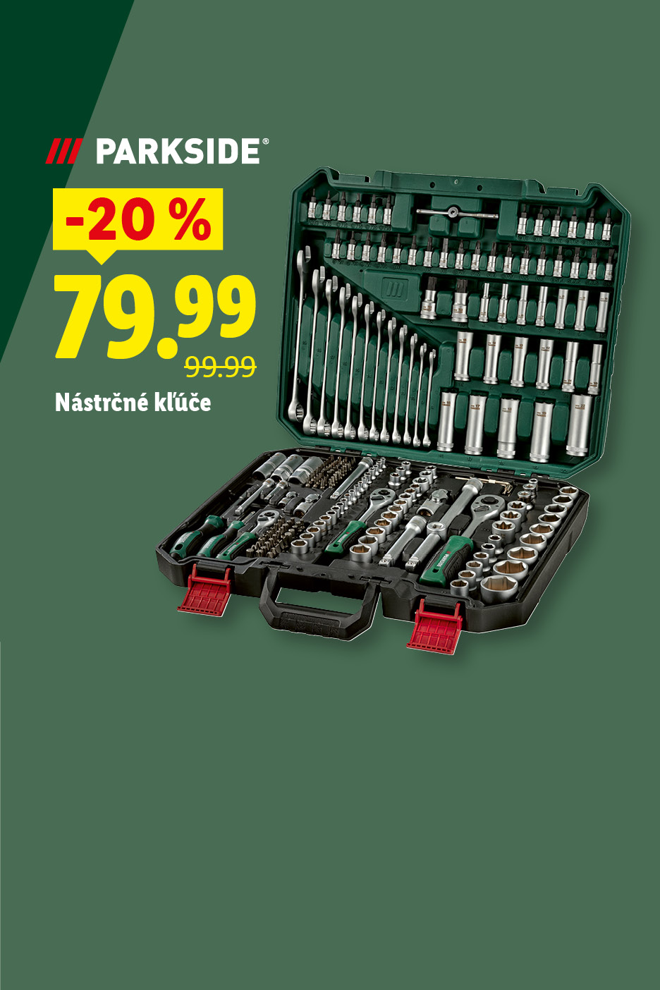 Súprava nástrčných kľúčov Parkside so zľavou 20 % za 79,99 €.