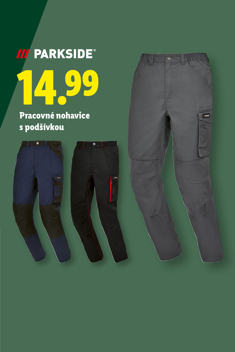 Pracovné nohavice Parkside s podšívkou v rôznych farbách za 14,99.