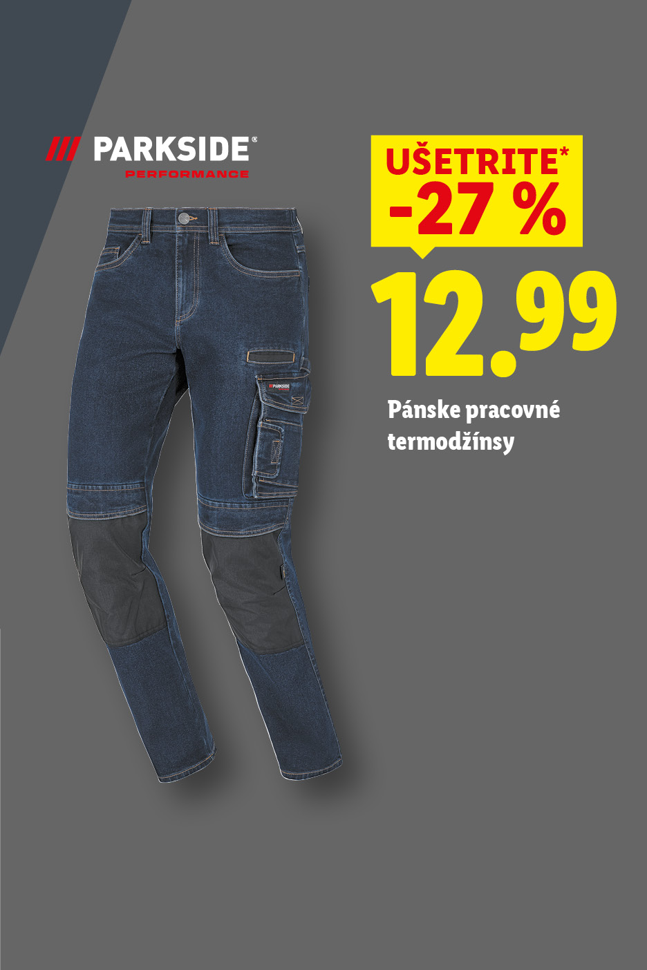 Pánske pracovné termodžinsy Parkside Performance, zľava 27% za 12,99.