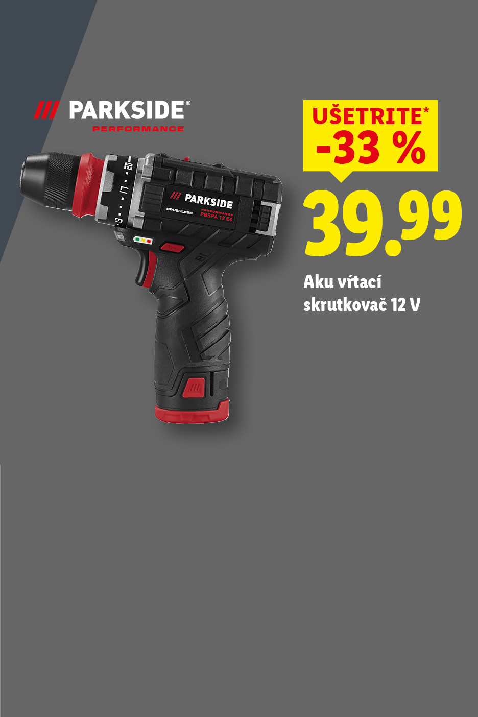 Parkside aku vŕtací skrutkovač 12 V so zľavou 33% za 39,99.