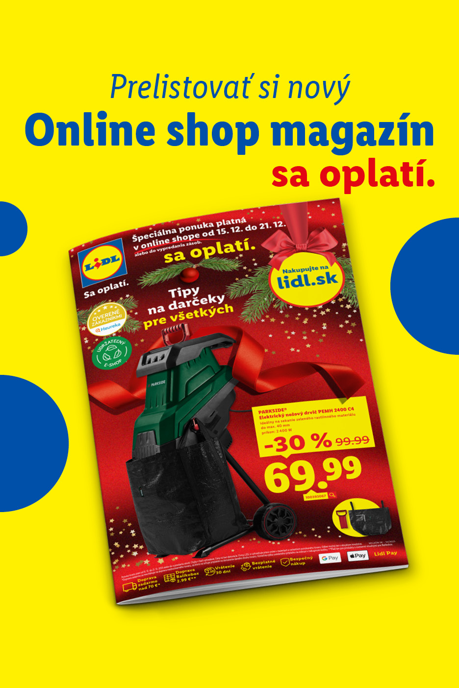 Lidl online shop magazín s tipmi na darčeky, vrátane drviča konárov Parkside.