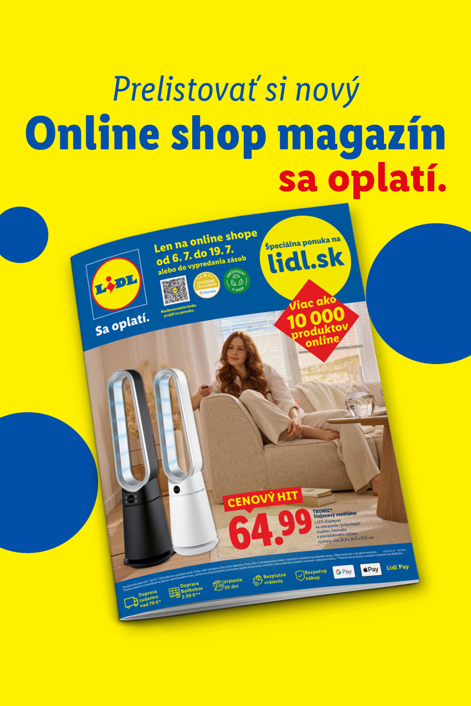 Online shop magazín s ponukou viac ako 10 000 produktov, vrátane stojanového ventilátora za 64,99 €.