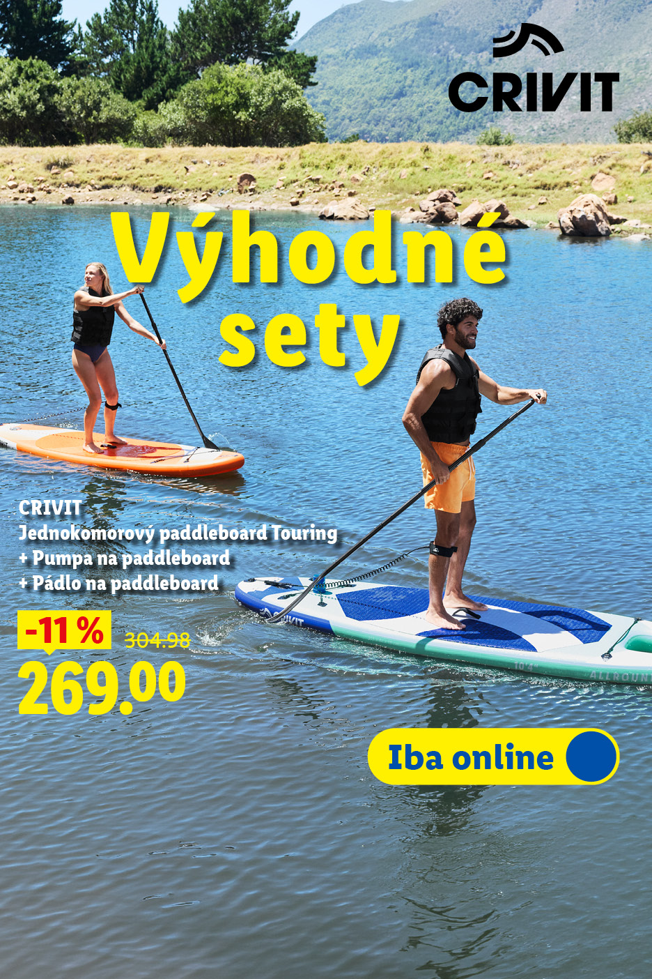 Kúpte spolu a ušetrite: Jednokomorový paddleboard Touring s pumpou a pádlom, zľava 11% za 269,00 eur.