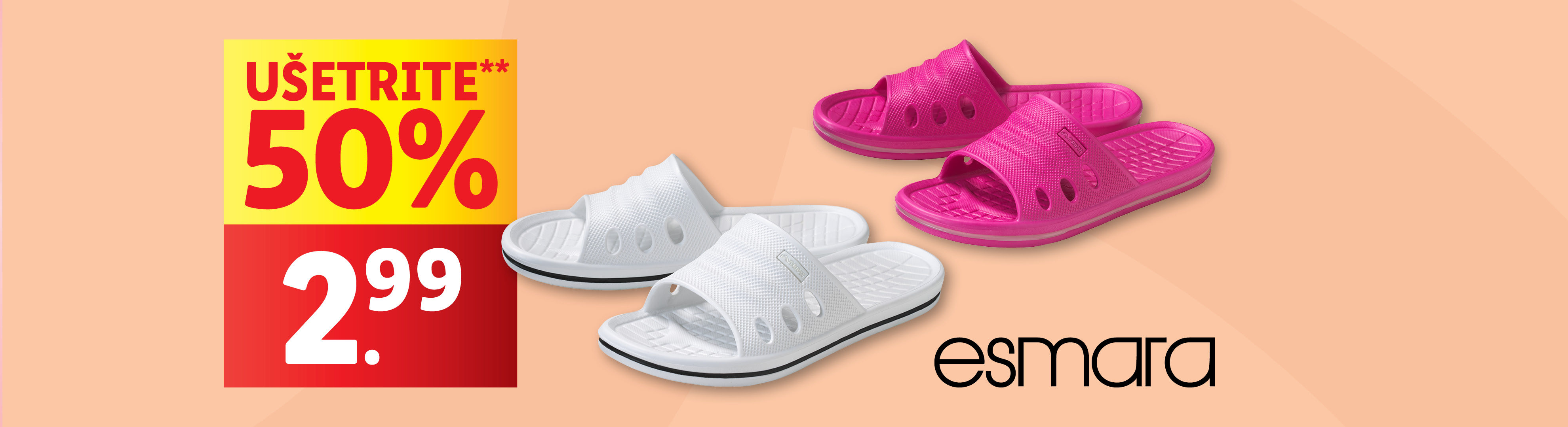 Pánske a dámske šľapky Esmara so zľavou 50%, za 2,99€.