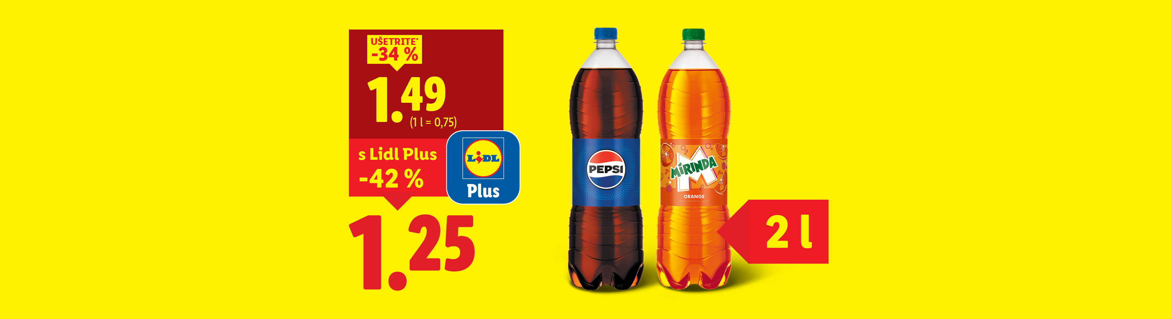 Fľaše Pepsi a Mirinda s cenami a zľavami v Lidli.