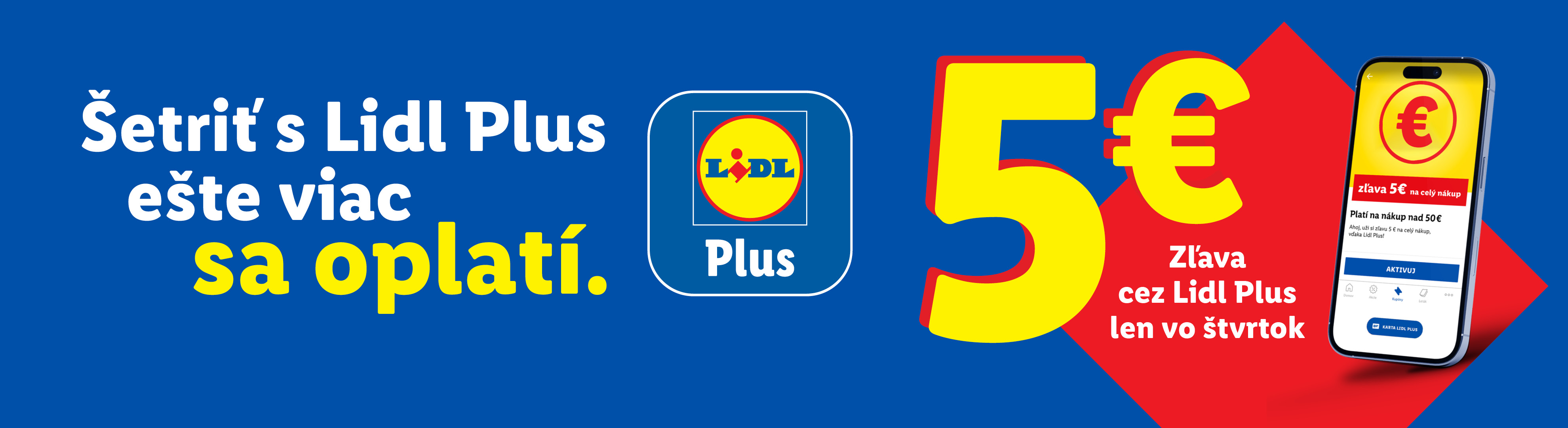 Lidl Plus: Ušetrite 5 € na nákup nad 50 € vo štvrtok.