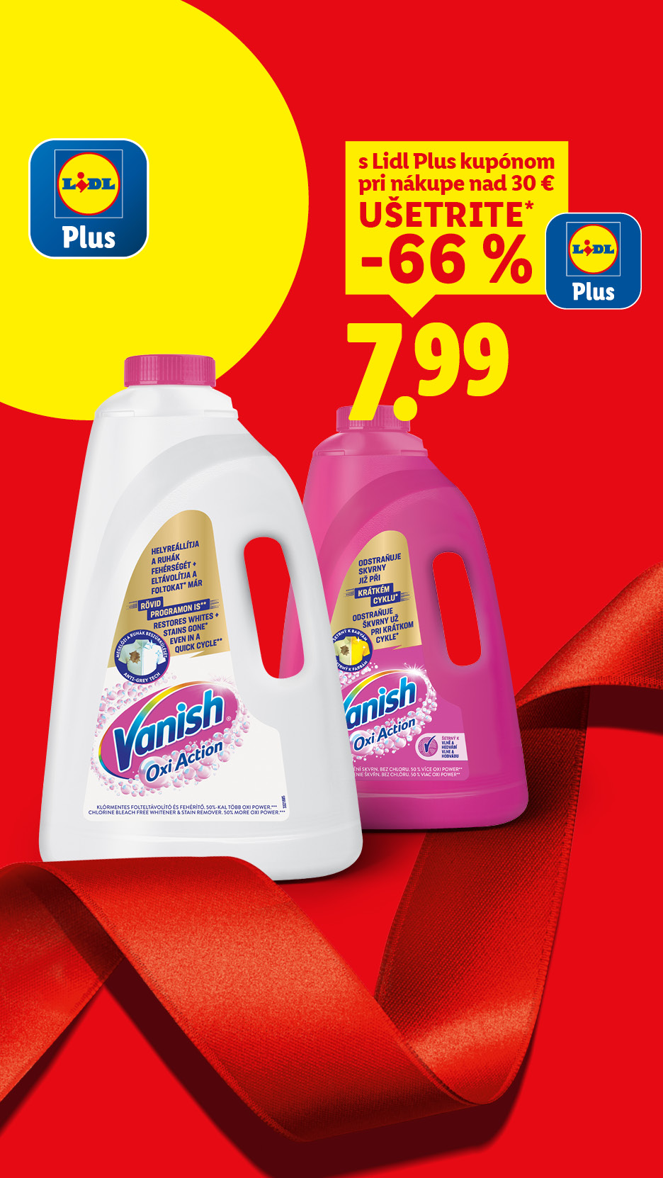 Vanish Oxi Action čistiace prostriedky s 66% zľavou s Lidl Plus kupónom za 7,99 €.