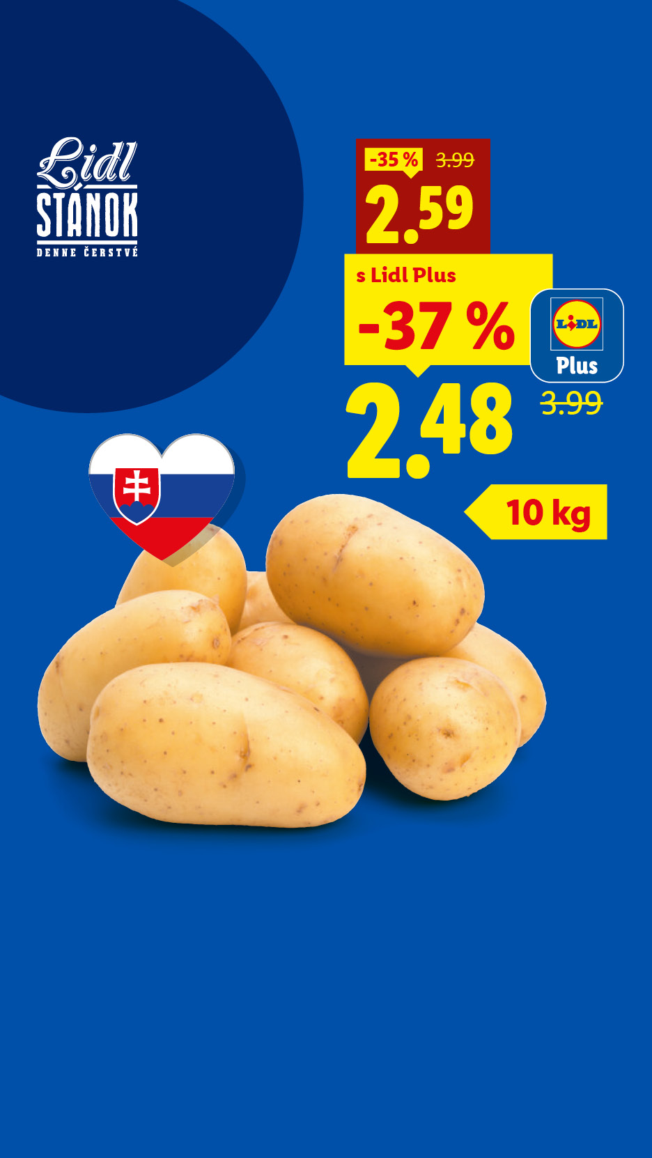 Lidl Stánok: Zemiaky v akcii, 10 kg za 2,48 € s Lidl Plus.