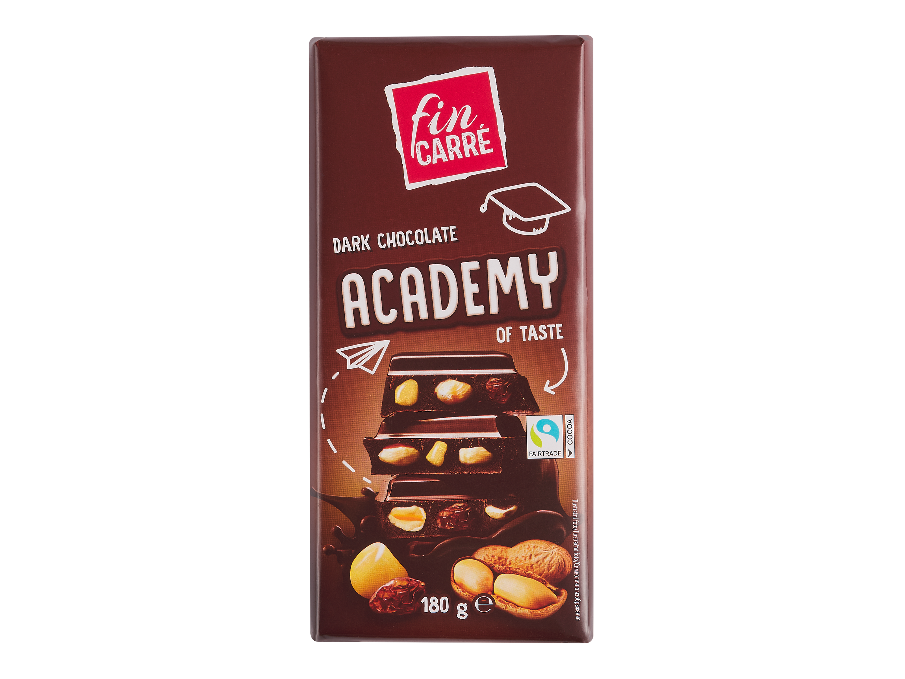 Fin Carré Dark Chocolate Academy of Taste, 180g tabuľka s orieškami a sušeným ovocím.