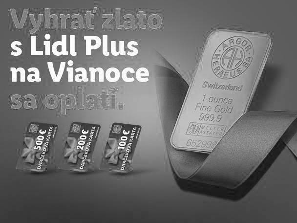 Zlatá tehlička a darčekové karty Lidl Plus na Vianoce.