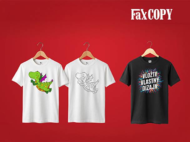 Tričká s potlačou: zelený drak, obrysový drak a nápis 'Vložte vlastný dizajn'.