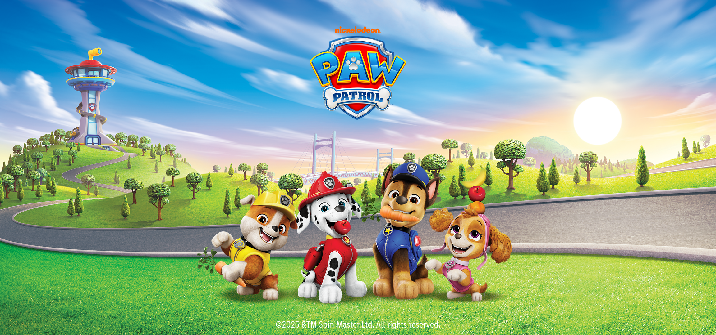 Postavičky Paw Patrol s čerstvým ovocím a zeleninou.
