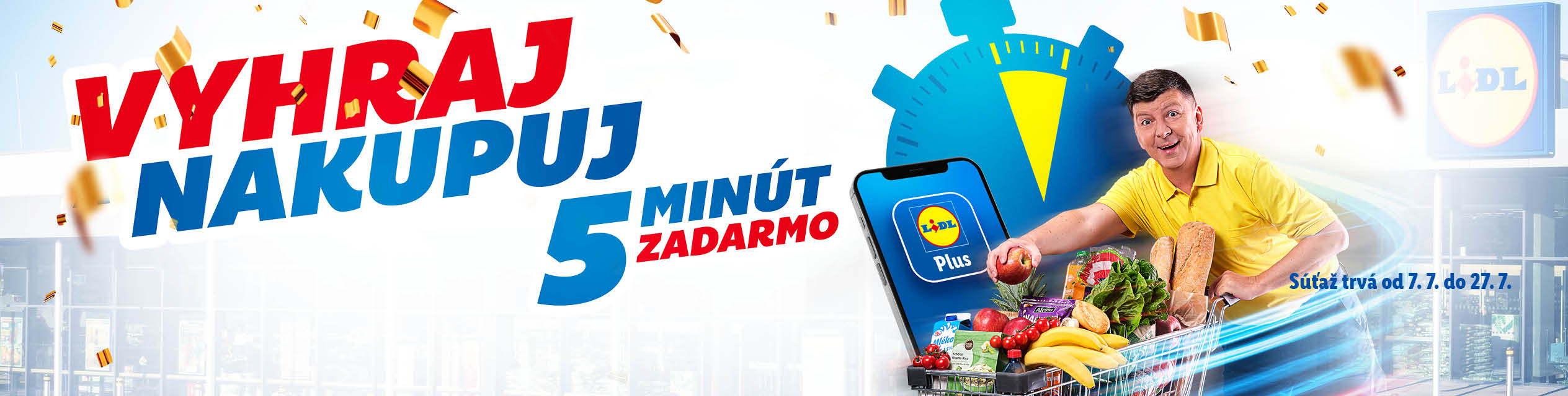 Lidl Plus súťaž: Vyhraj 5 minút zadarmo nakupovania.