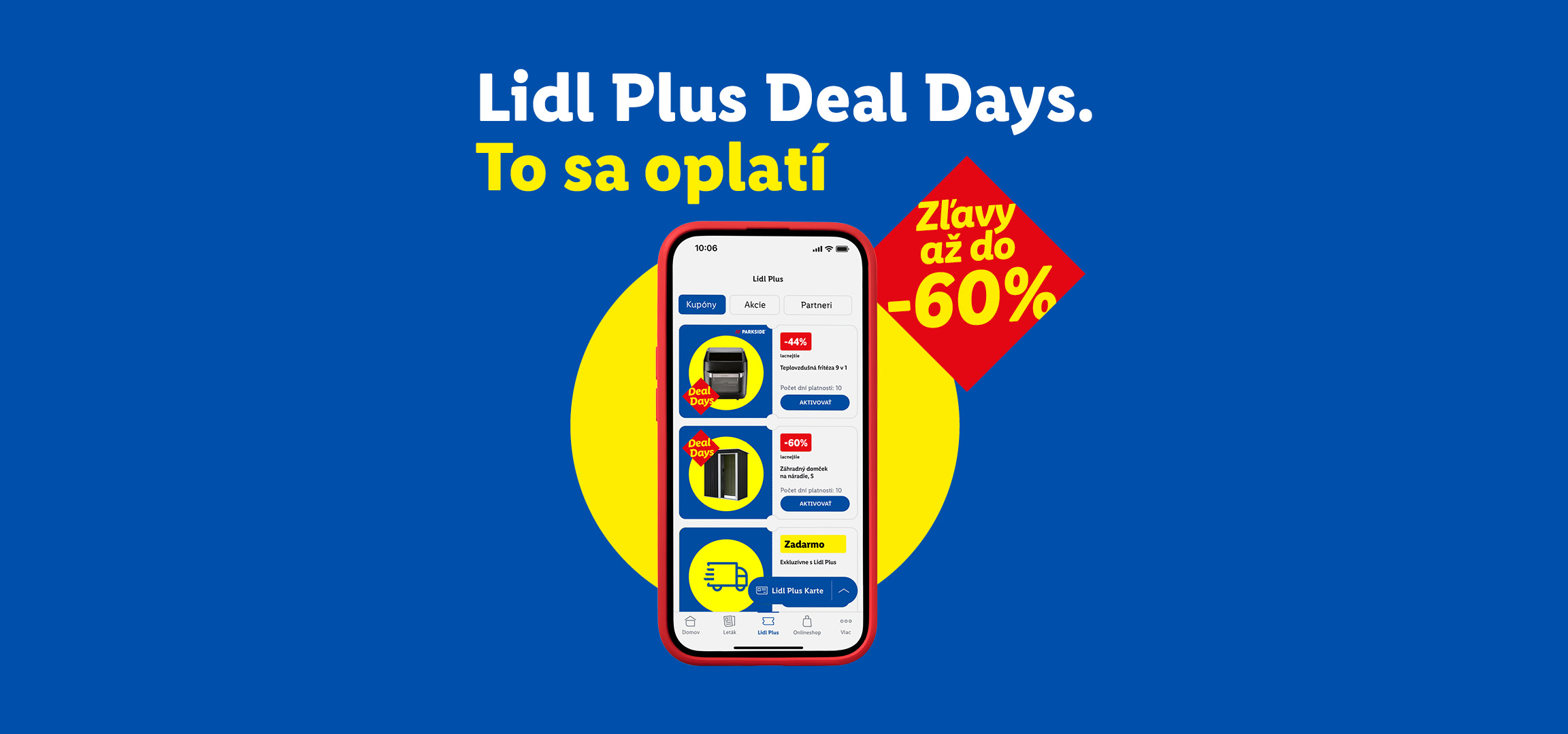 Lidl Plus Deal Days s ponukou zliav až do 60% na rôzne produkty, vrátane fritézy a záhradného domčeka.