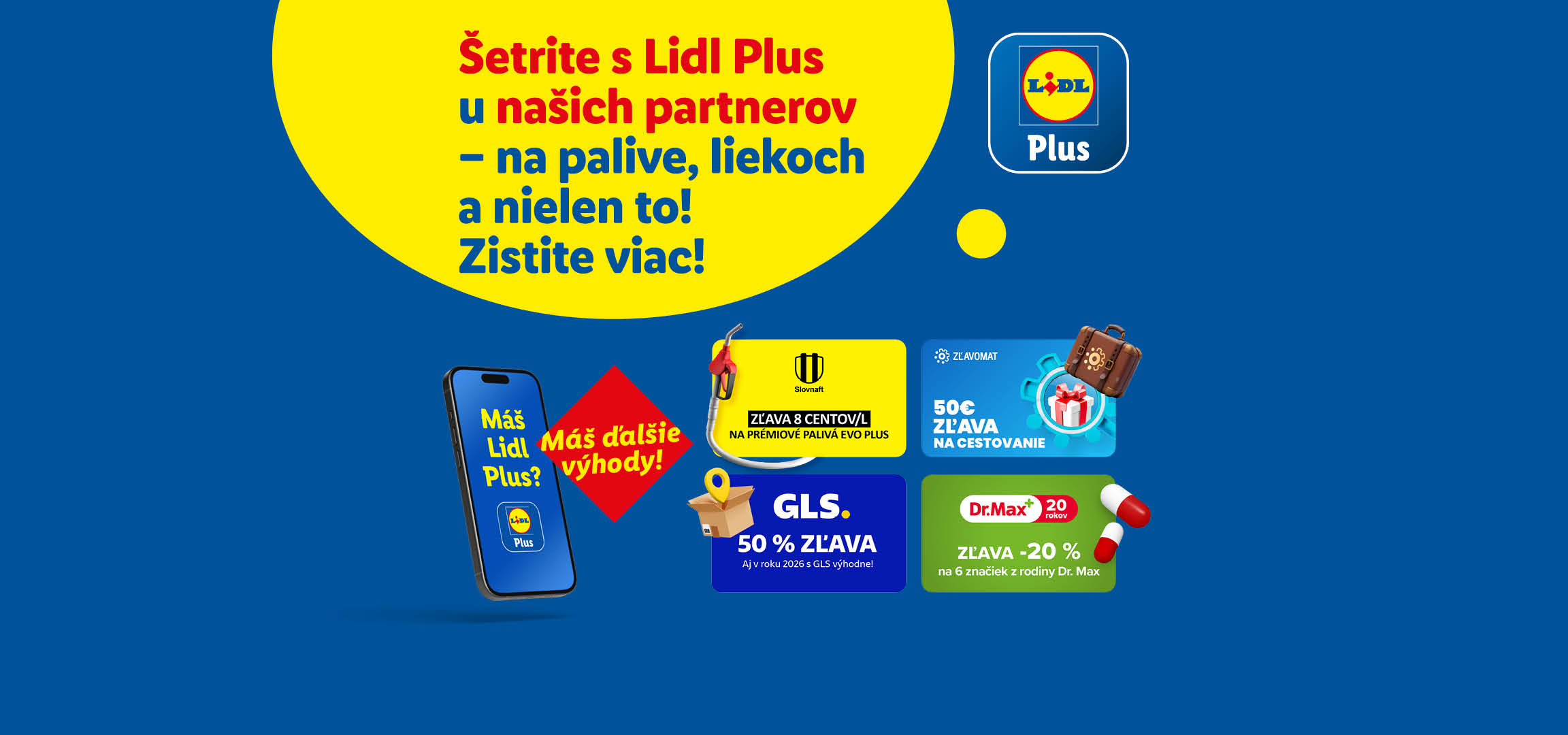 Lidl Plus: Ušetrite na palive (Slovnaft), cestovaní, balíkoch (GLS) a liekoch (Dr. Max).