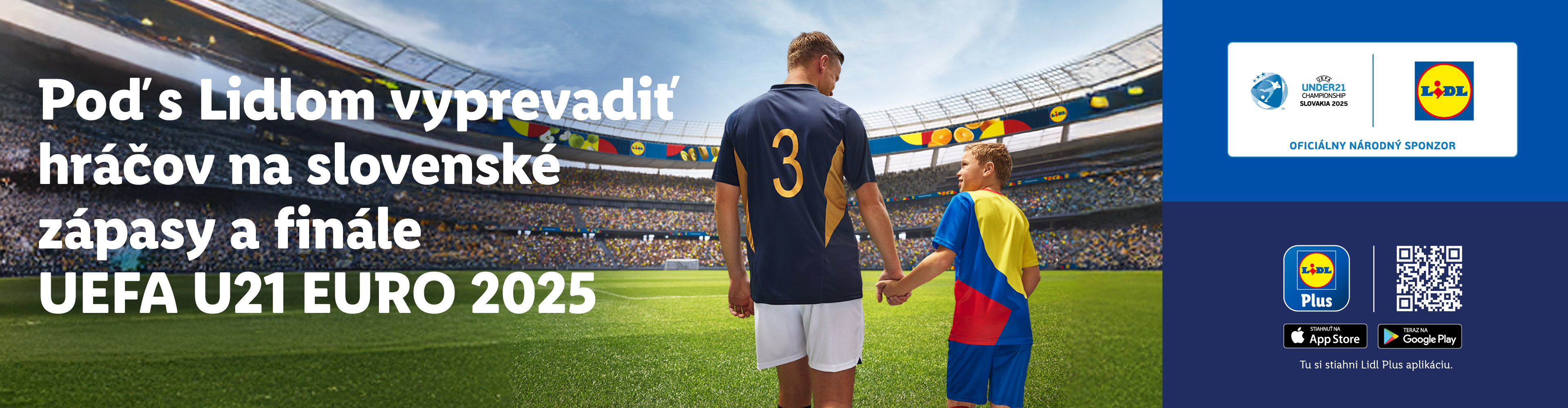 Lidl sponzoruje UEFA U21 EURO 2025: otec a syn na štadióne.