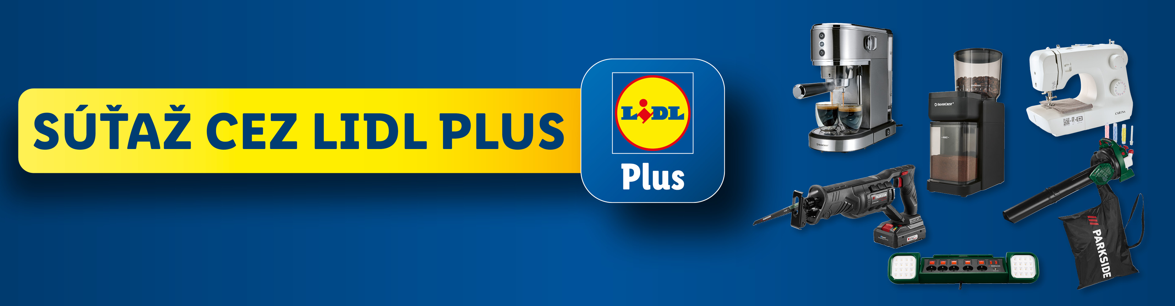 Súťaž cez Lidl Plus s kávovarom, brúskou, šijacím strojom a záhradným fukárom.
