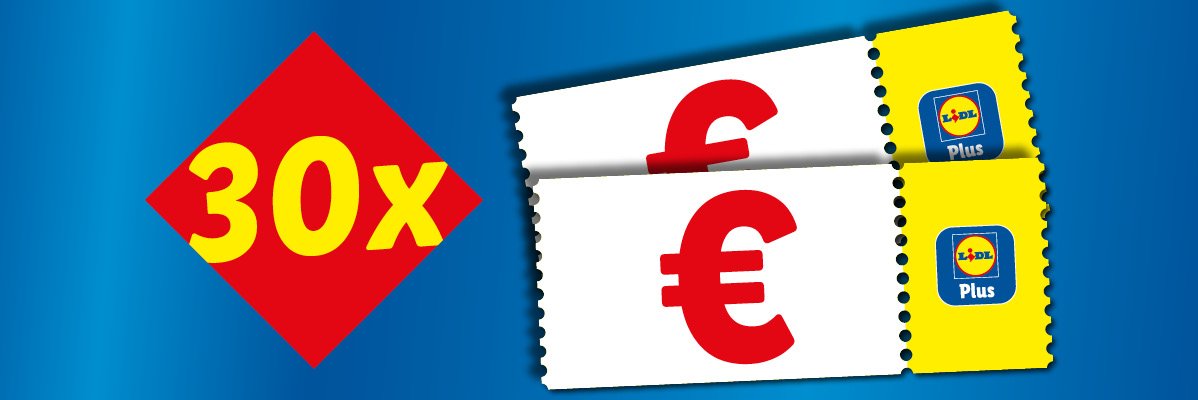 30-násobné kupóny s eurom a logom vernostného programu.
